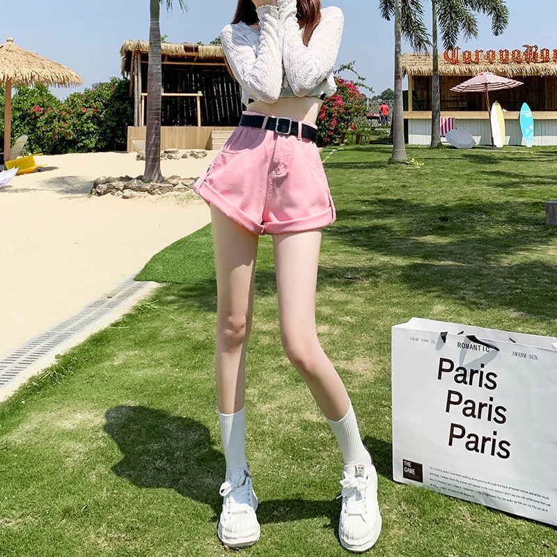 Jiashucheng Quần Short Denim Lưng Cao Ống Rộng Co Giãn Thời Trang Dành Cho Nữ