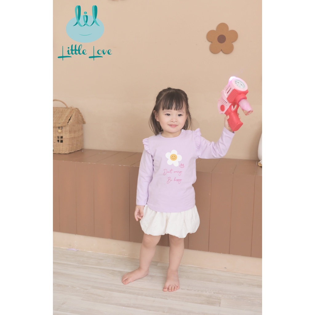Áo dài tay in hình tay bèo cho bé gái 2022 từ 3m đến 4y little love (LA08)