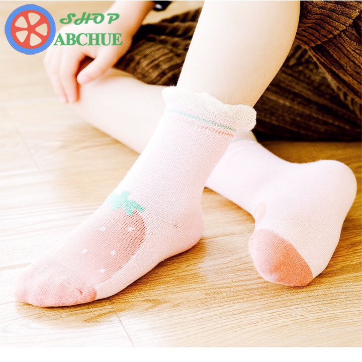 Tất Vớ Trẻ Em Minliu Hình Dâu Tây Cho Bé Từ 1 – 12 Tuổi Chất Cotton Set 5 Đôi