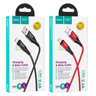 Cáp sạc nhanh hoco u93 dây bện dù 1.2m chân lightning/micro/type-c báo đèn led – hàng chính hãng