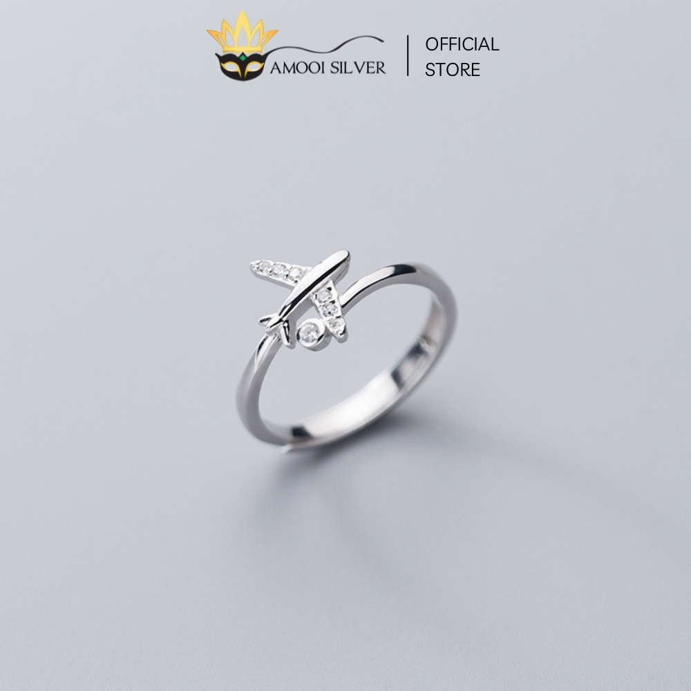 Nhẫn Bạc Cao Cấp S925 Freesize Mẫu Máy Bay Đính Đá Nhỏ Xinh - Amooi Silver AN46