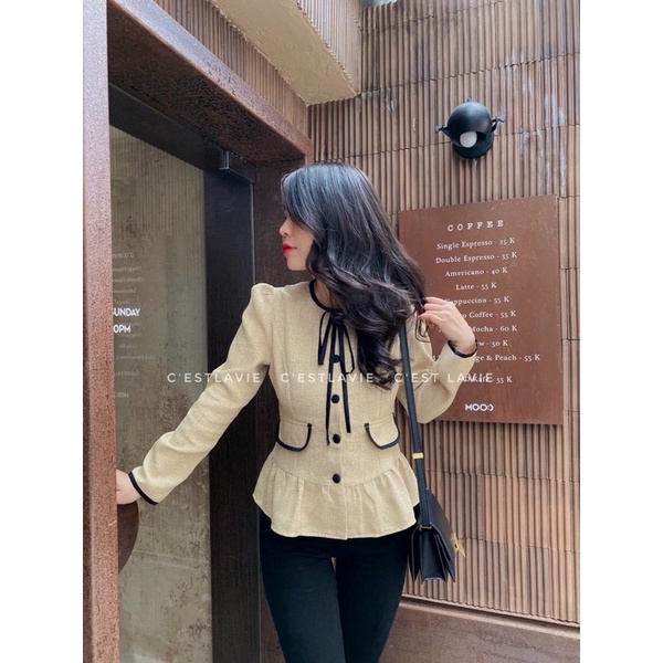 Áo dạ peplum muối tiêu