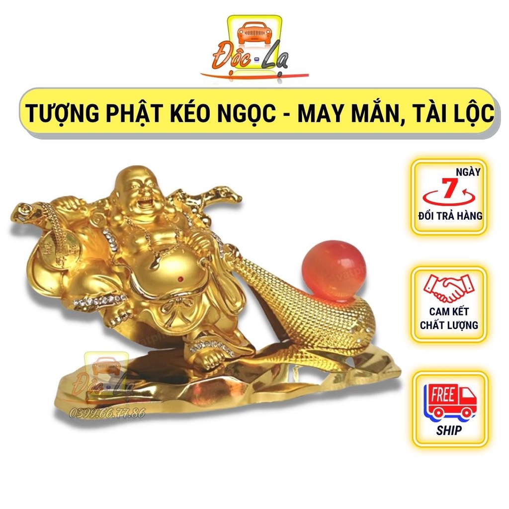 Tượng Phật Di Lặc kéo ngọc trang trí taplo ô tô, bàn làm việc - tượng phong thủy