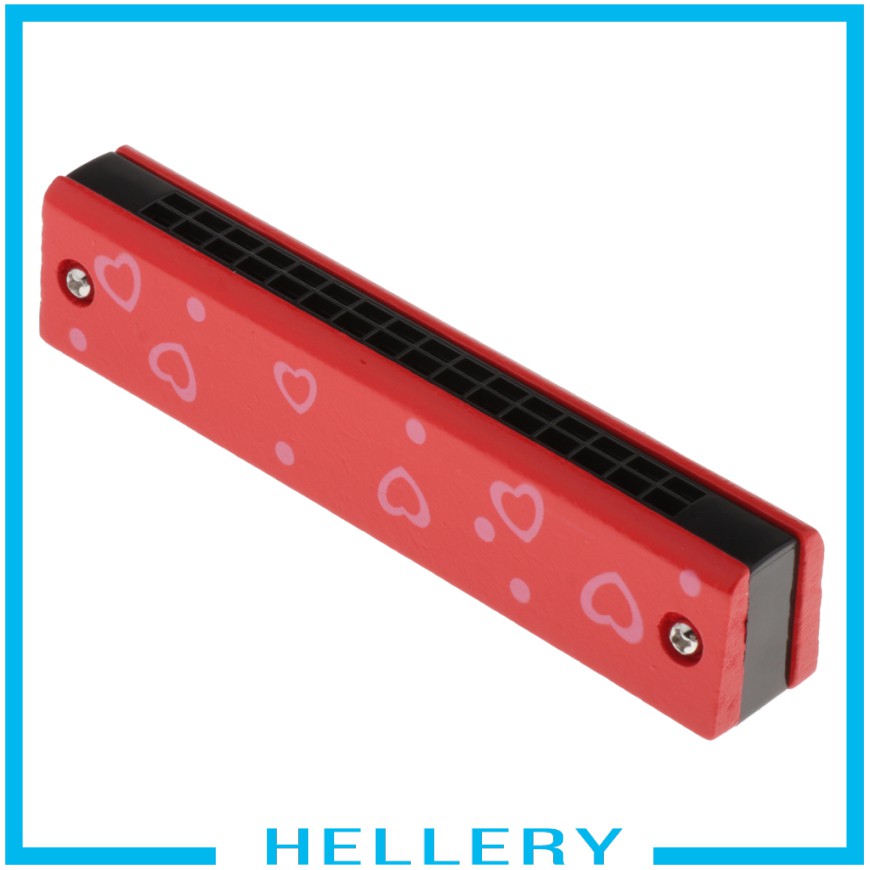 Kèn Harmonicas Gỗ Hai Hàng Họa Tiết Trái Tim Hoạt Hình Cho Bé