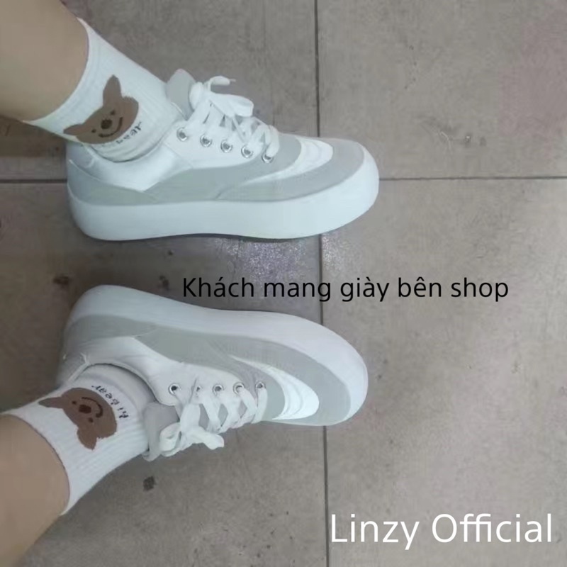 Giày thể thao nữ trắng xám đế bánh mì êm chân phong cách Ulzzang - Giày sneaker 2021