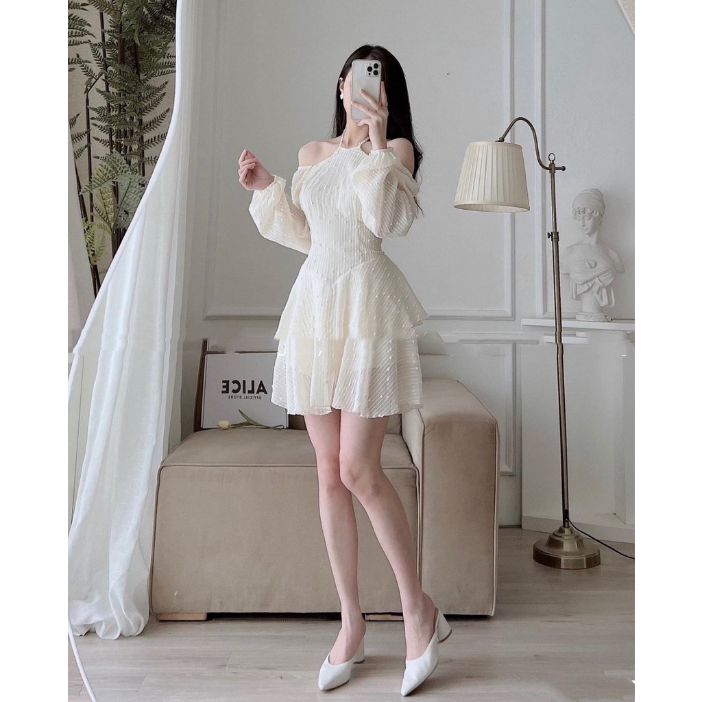 Váy yếm cutout vai, Đầm maxi thiết kế sang chảnh đi tiệc, event