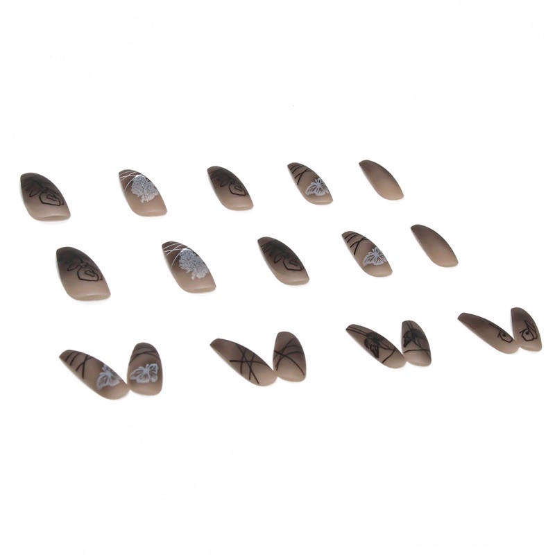 [Hàng mới về]Bộ 24 móng giả form siêu dài nhám hoạ tiết