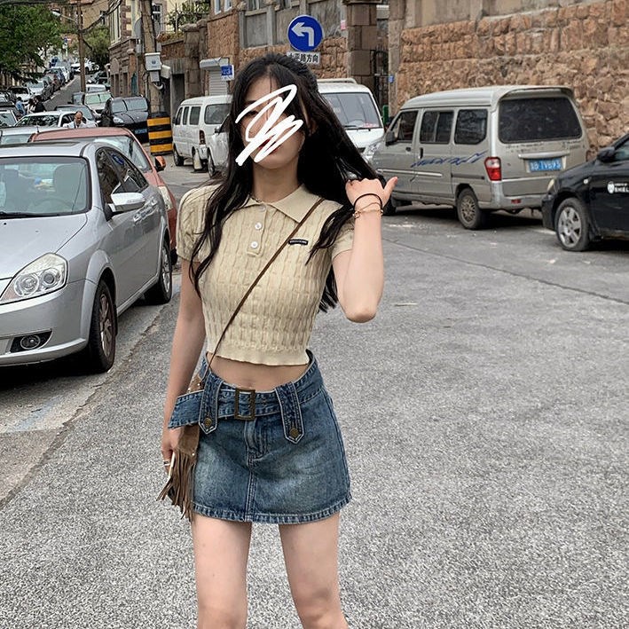 Áo croptop dệt kim tay ngắn màu trơn thời trang đơn giản cho nữ | BigBuy360 - bigbuy360.vn