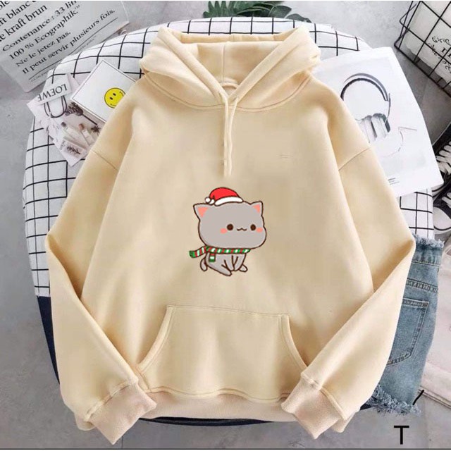 Áo Hoodie Unisex Mùa Đông Ấm Áp Chất Nỉ Nam Nữ Giá Rẻ Mèo Đội Mũ Noel Phong Cách Hàn Quốc Màu Mặc Đi Học Đi Chơi