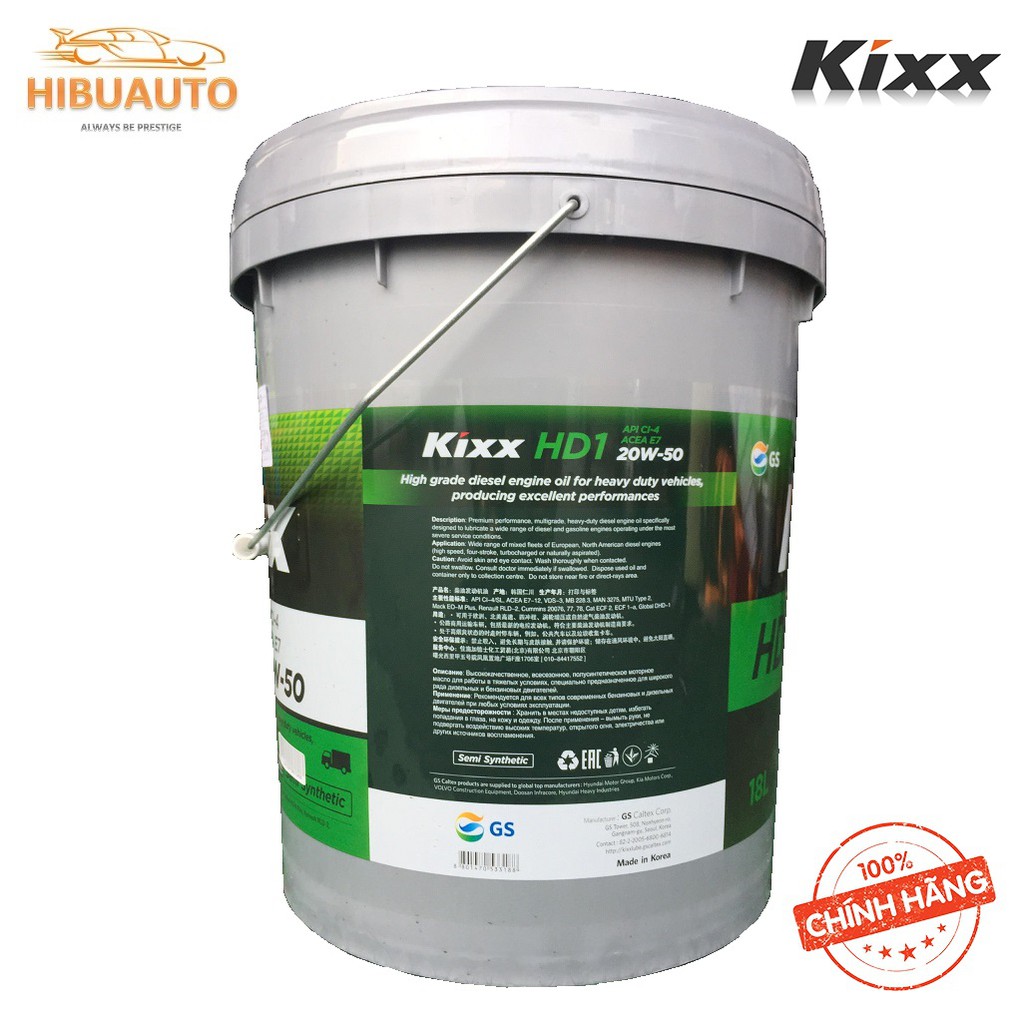 Dầu Nhờn Động Cơ Kixx HD1 CI-4 20W/50 – 18L Diesel Bán Tổng Hợp