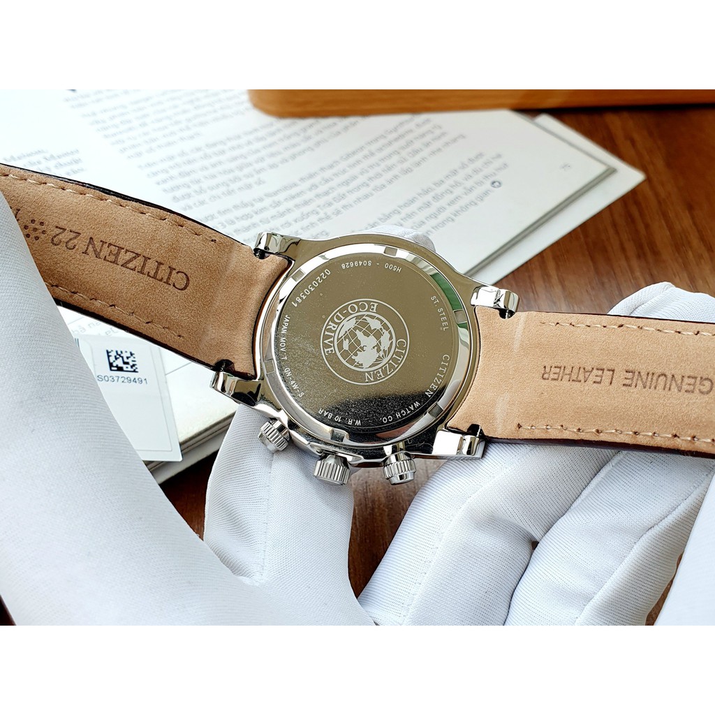 Đồng hồ nam chính hãng Citizen CHRONOGRAPH WATCH AT0550-11X - Kính cứng - Máy Quartz Eco-Drive  - Dây da