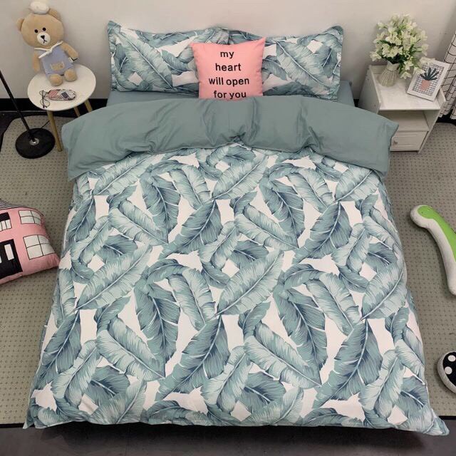 Ga gối poly cotton Lá Chuối nhập khẩu bộ 4 món Chăn, ga , 2 vỏ gối | BigBuy360 - bigbuy360.vn