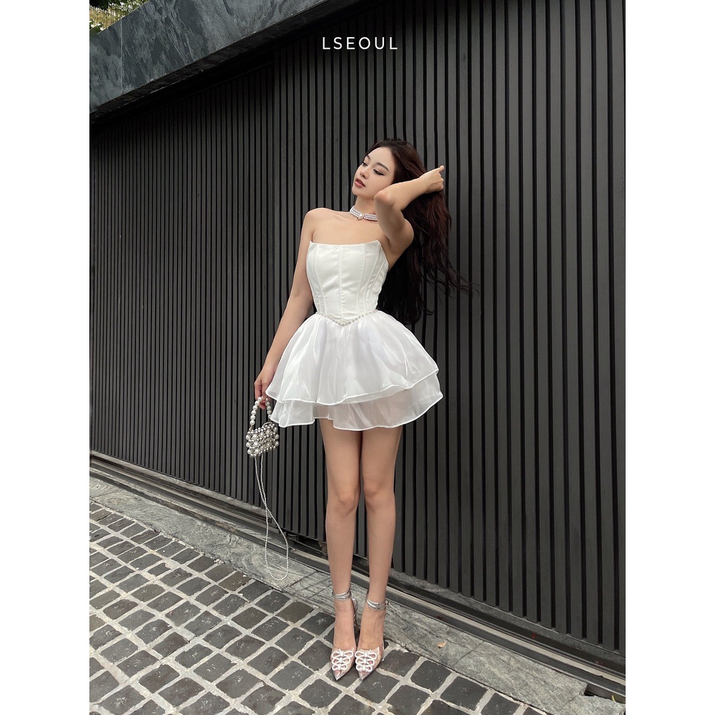 Váy Xòe 2 Tầng Eo Viền Đá LSEOUL V1403 Chất Voan Tơ Mềm Mại Sang Trọng Phù Hợp Đi Tiệc