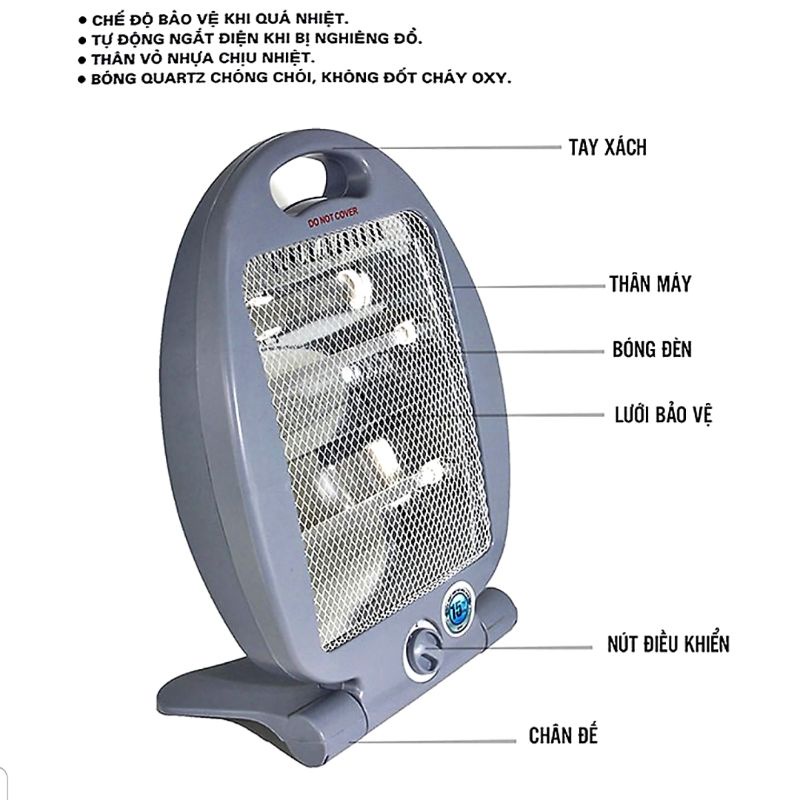 Đèn Sưởi 2 Bóng Hình Cá Halogen 800W, Máy Sưởi, Quạt Sưởi Cao Cấp Ấm Nhanh Tỏa Đều