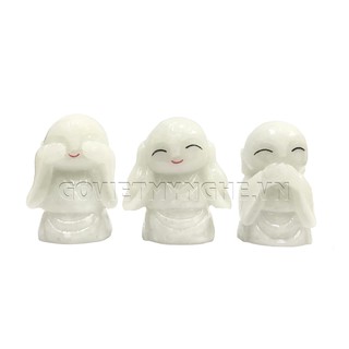 Combo Tượng Đá Bộ Ba Chú Tiểu Tam Không An Nhiên - Đá Non Nước - Cao 8cm