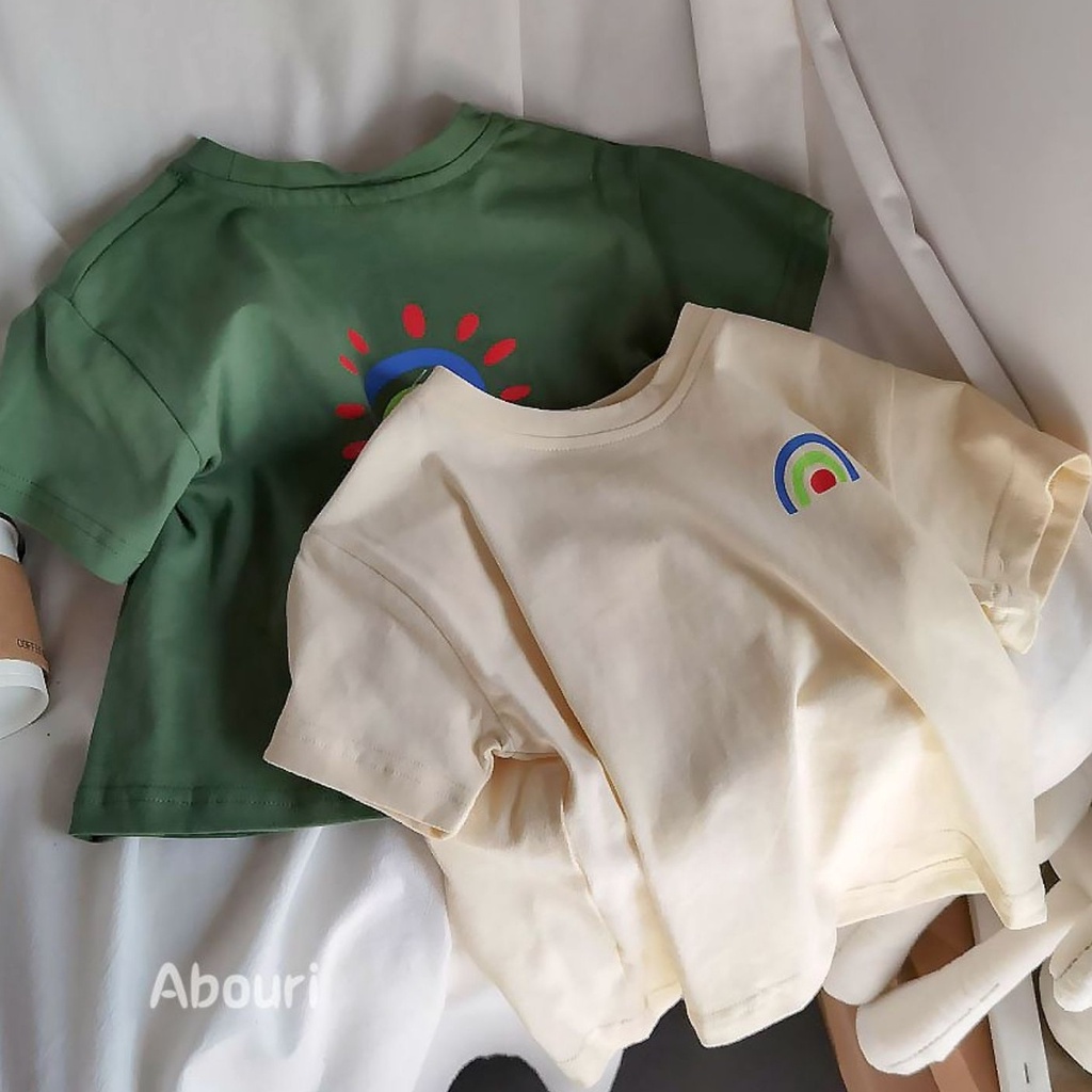 Áo thun cotton tay ngắn dáng rộng in họa tiết phong cách hàn quốc thời trang dành cho bé