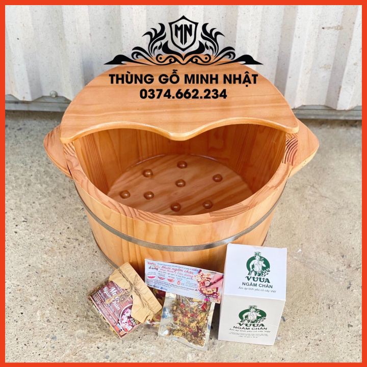 Chậu gỗ ngâm chân có nắp giữ nhiệt⚡FREE SHIP⚡ bồn ngâm chân gỗ