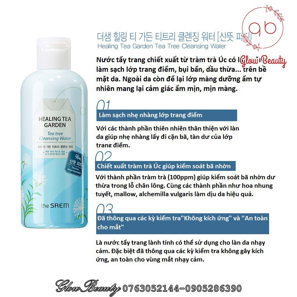 [GLOW BEAUTY] Nước Tẩy Trang The Saem Healing Tea Garden Cleansing Water 300ml