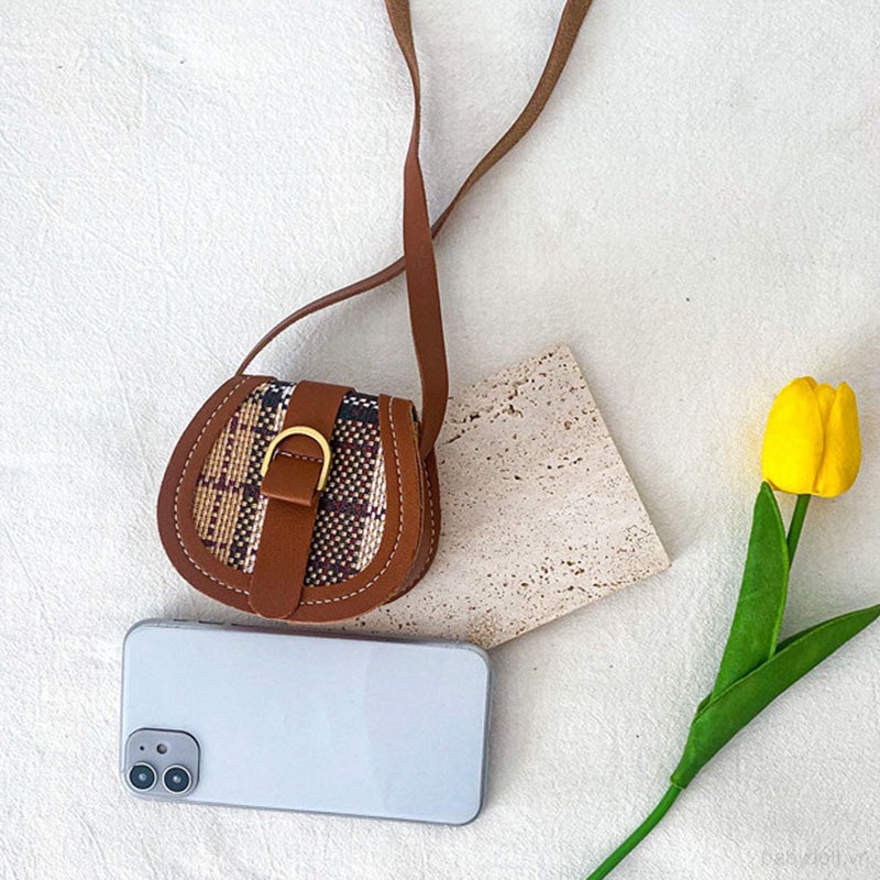 Túi Đeo Chéo Họa Tiết Ca Rô Phong Cách Retro Dành Cho Bé Gái