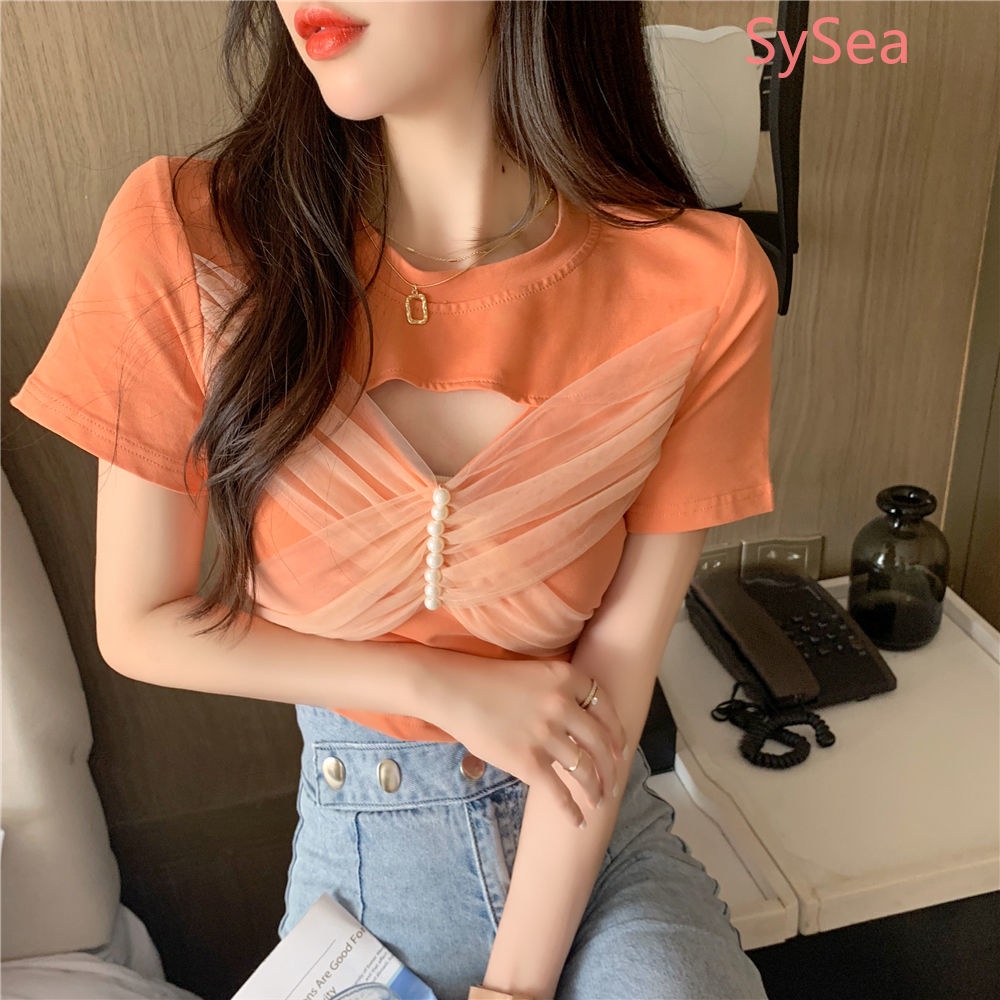 Áo Thun Phối Ren Thời Trang Mùa Hè Có size Lớn Cho Nữ