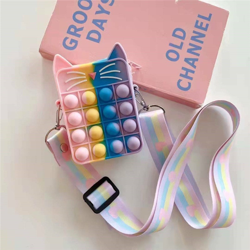 Ví Silicon Đựng Tiền Xu Hình Mặt Mèo Màu Cầu Vồng Dễ Thương Cho Bé Gái