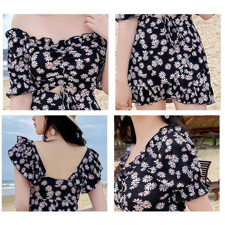 Có sẵn bộ đồ bơi nữ liền mảnh hoa cúc dáng váy kín đáo