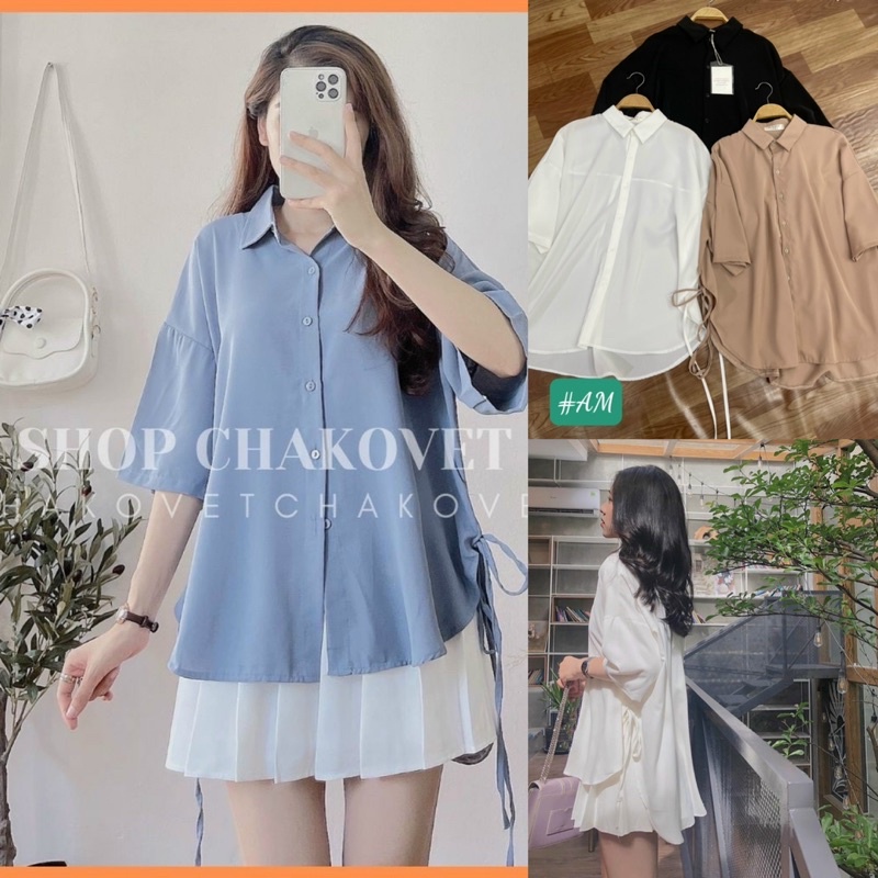 Sơ mi vạt bầu dây buộc sườn phong cách vintage
