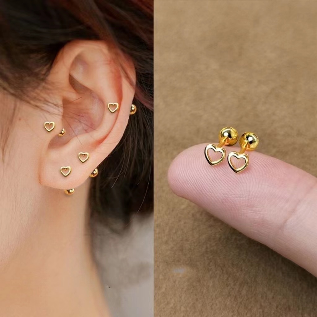 Bông Tai Bằng Thép Titan Hình Trái Tim Phong Cách Hàn Quốc Thời Trang