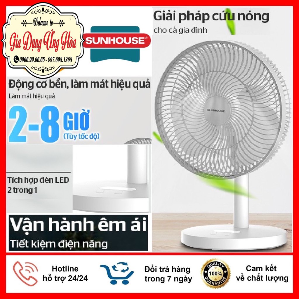 Quạt tích điện, quạt sạc tích điện SUNHOUSE SHD7115 mẫu mới hè 2021