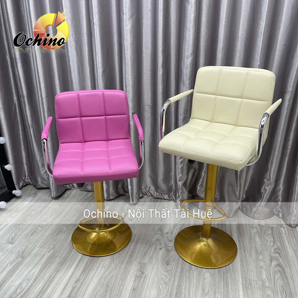 Ghế Bar, Ghế Trang Điểm Mẫu Vịn Tây Inox Có Tay Sang Chảnh Điều Chỉnh Độ Cao 60/80 CHÂN VÀNG ĐẬM K1 (Có Sẵn)
