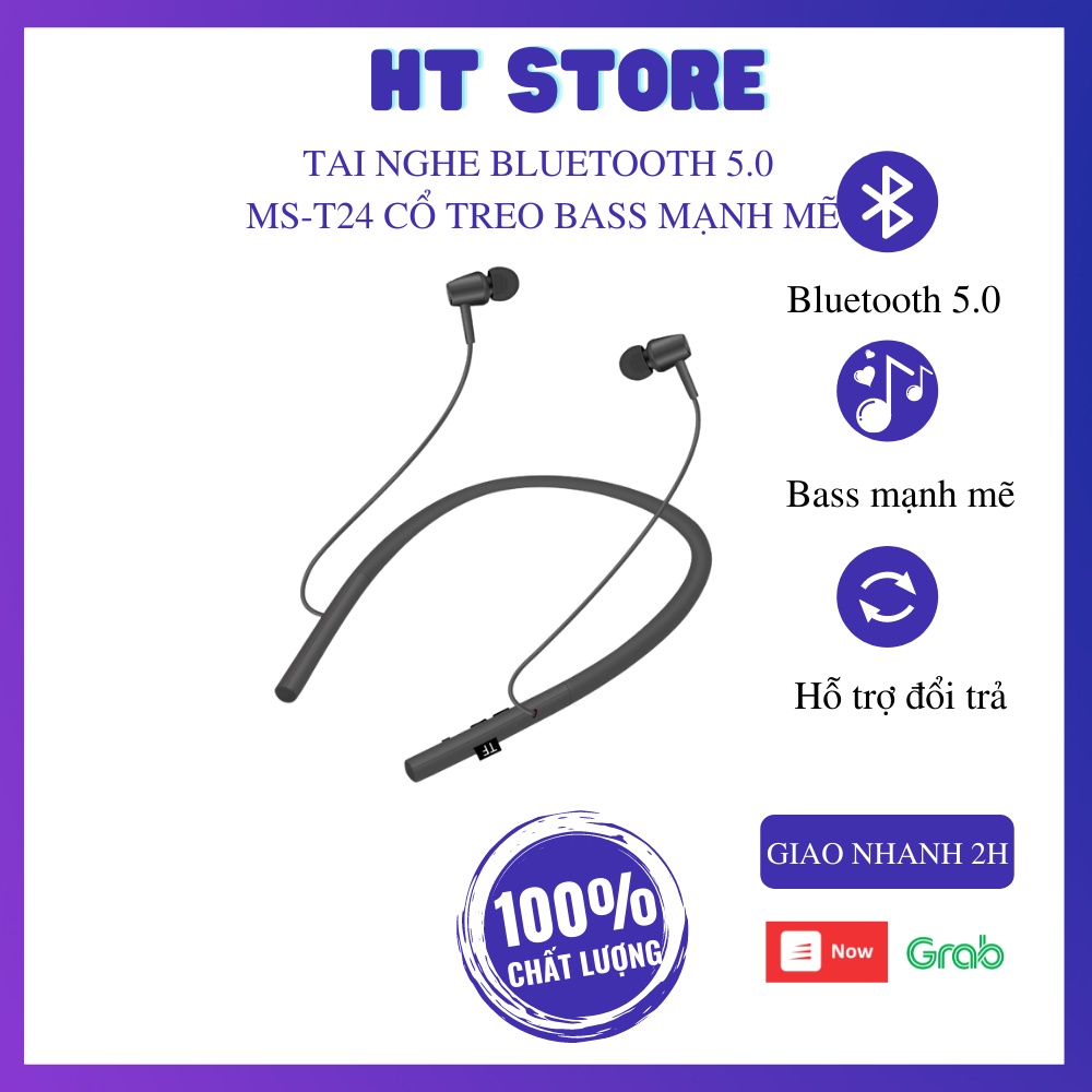 Tai Nghe Bluetooth 5.0 Không Dây Cổ Treo MS-T24 Thể Thao Cao Cấp Êm Tai Chất Lượng Âm Thanh Nổi