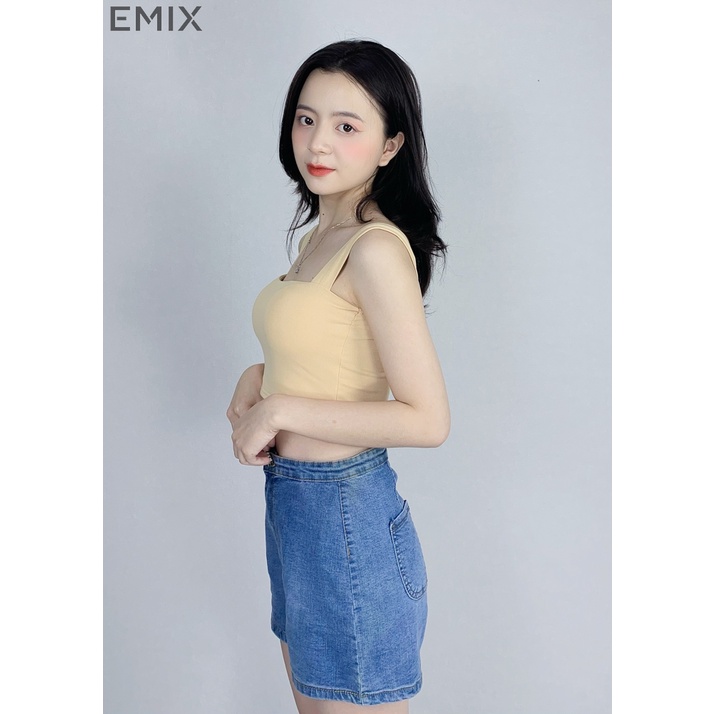 Áo croptop nữ 2 dây bản to cúp ngực EMIX vải cotton co giãn, thấm hút tốt Ao2daybantocodem6045/P1/K12