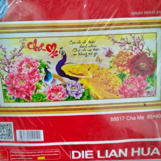Tranh thêu chữ thập Cha mẹ KT 85*40cm(hình thật)