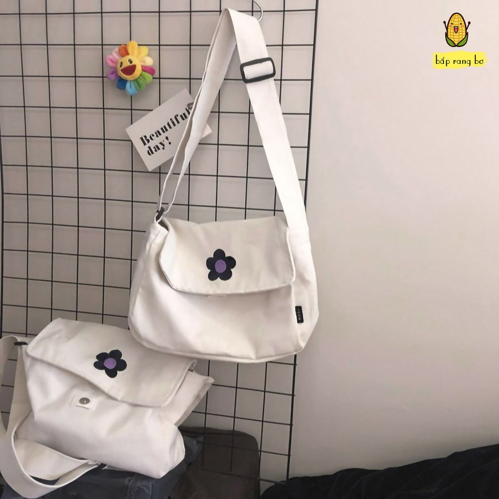 TÚI TOTE ĐEO CHÉO BÔNG HOA UNISEX NAM NỮ CÓ TÚI CON VẢI DỆT CANVAS PHONG CÁCH ULZZANG DC08