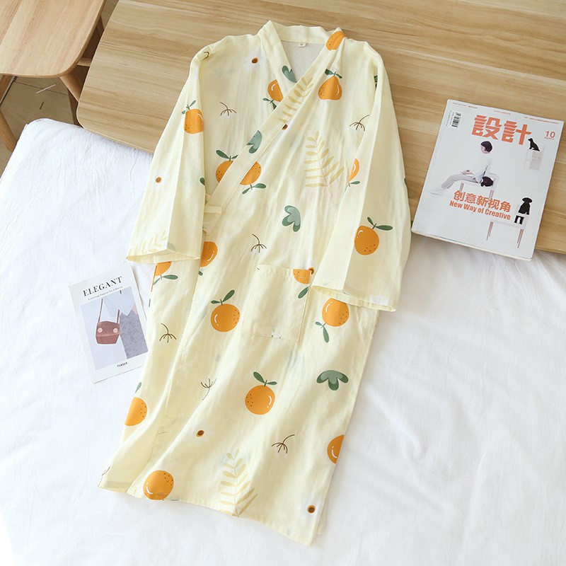Kimono Nhật Vải Xô  Áo Choàng Ngủ Mặc Nhà Dễ Thương IVY215