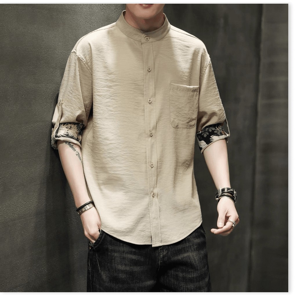 Áo sơ mi cổ tàu NAM CỰC CHẤT PHONG CÁCH , LỊCH LÃM SIÊU HOT HÈ 2021 KHANH AN FASHION