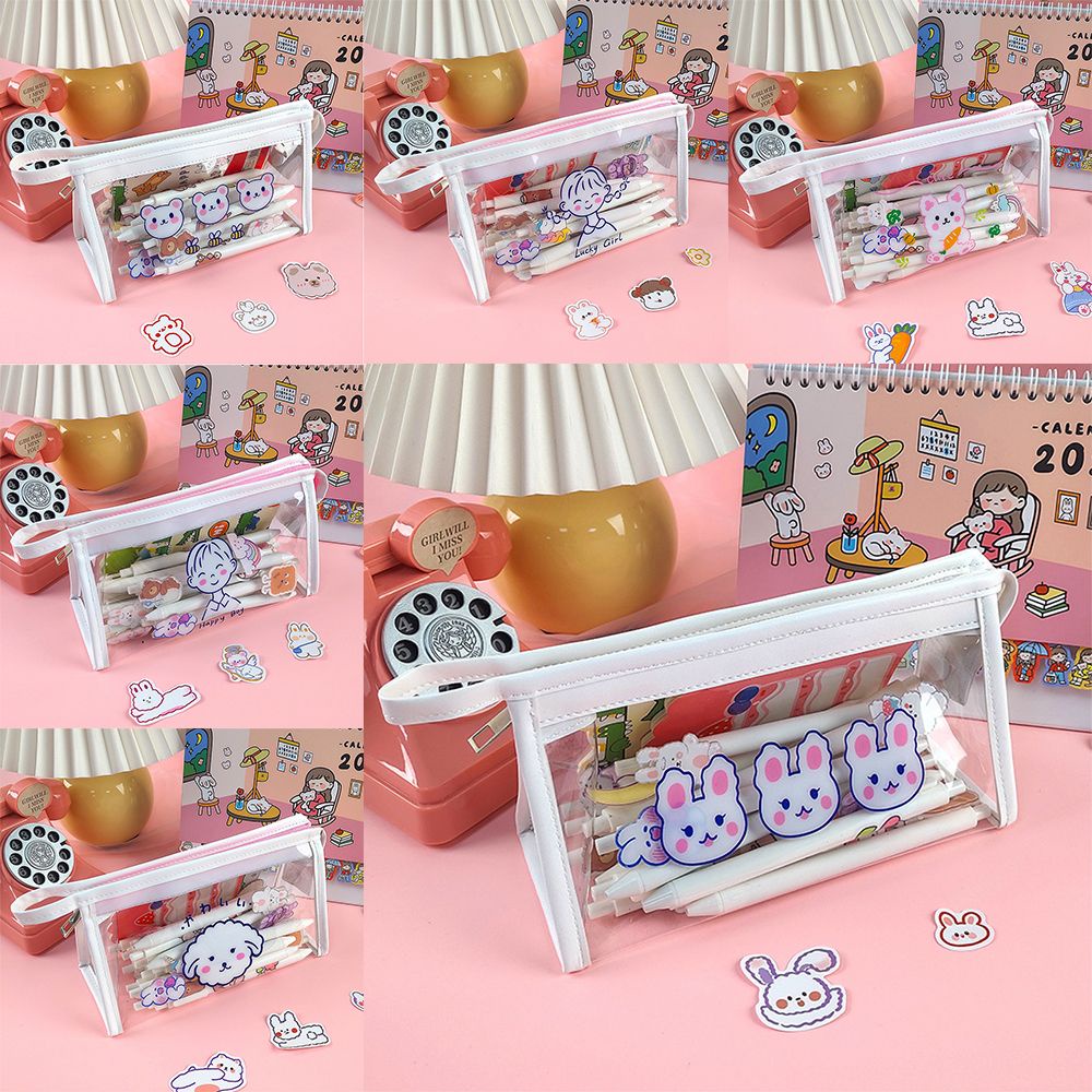 UUMIR Túi đựng bút/đồ trang điểm trong suốt in họa tiết hoạt hình dễ thương có khóa kéo tiện dụng thích hợp cho nữ