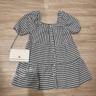 Váy bbd kẻ khuy tay bồng