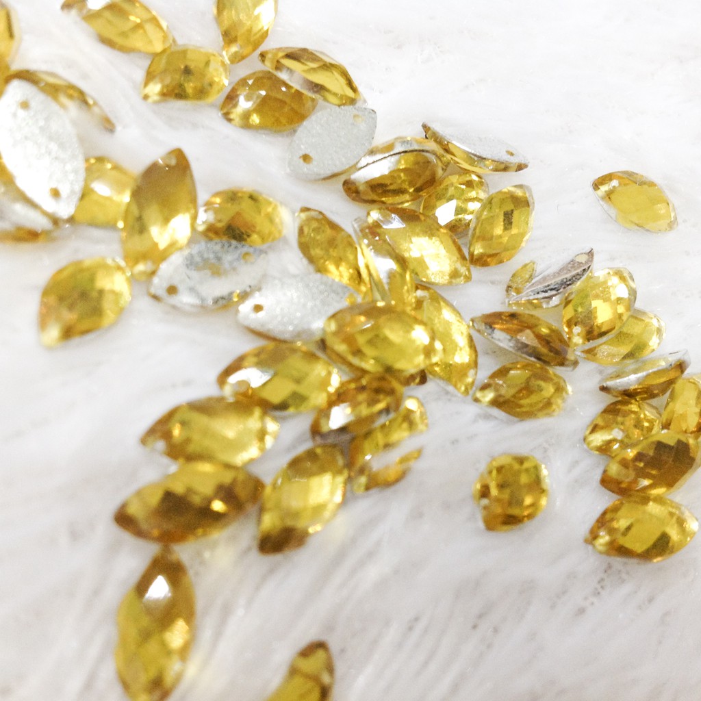 Set 15 hạt đá nhựa acrylic kết áo hình thoi lá sang trọng size 1cm