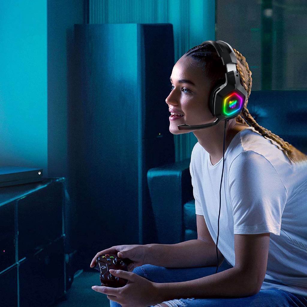 Tai nghe chơi game chụp tai có dây Màu đen ONIKUMA K10 có Đèn RGB mic, Headphone Gaming cho máy tính xách tay PC Laptop