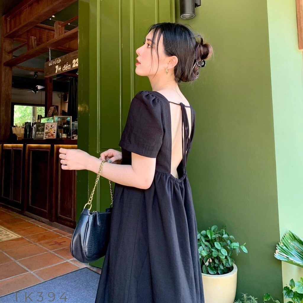 Đầm babydoll nhún ngực hở lưng