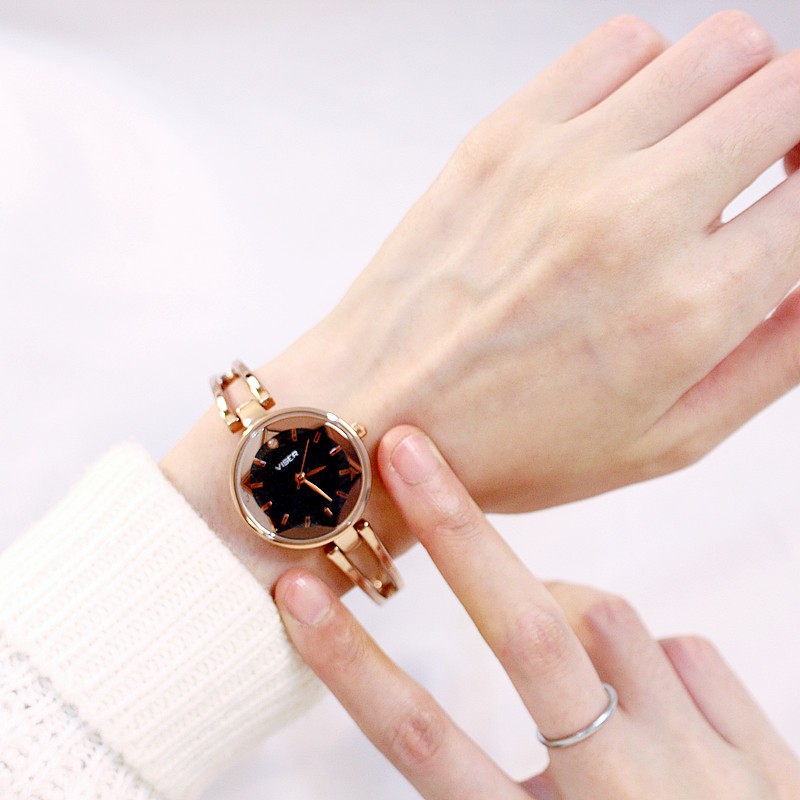 Đồng hồ nữ Viser3 dây thép cao cấp mặt tròn quý phái