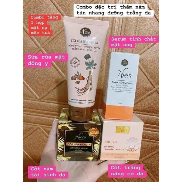 TRỌN BỘ 4 SẢN PHẨM ĐÔNG Y NICOS-COMBO kem Face cốt Nám Đông ý NiCos và kem cốt Trắng nâng cơ Nicos