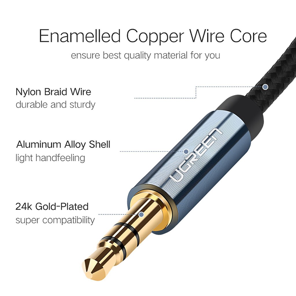 Cáp âm thanh 3.5mm vỏ bện vải sợi tổng hợp, màu đen dùng cho điện thoại máy tính bảng... UGREEN AV112