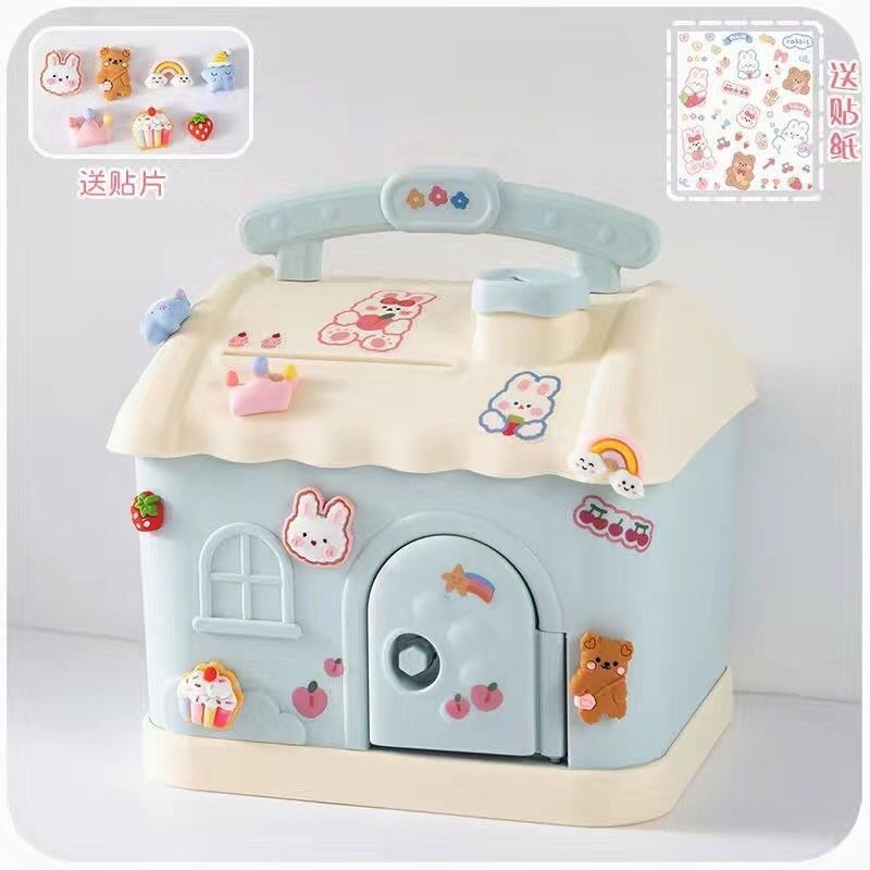 Két sắt mini, ống heo hình ngôi nhà  kèm sticker 3d dễ thương cho bé - ảnh sản phẩm 3