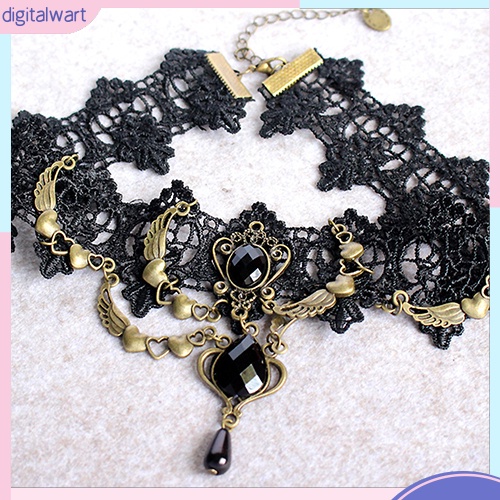 Vòng cổ choker thiết kế họa tiết ren đính đá giả thời trang cho nữ