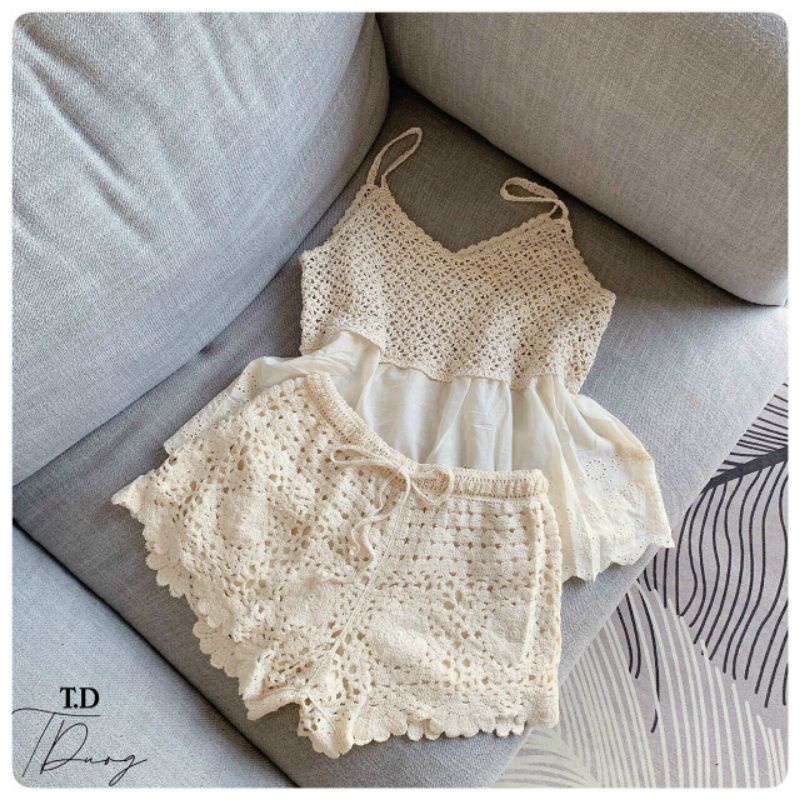 Sét áo ren 2 dây+quần sooc hàng QCL1