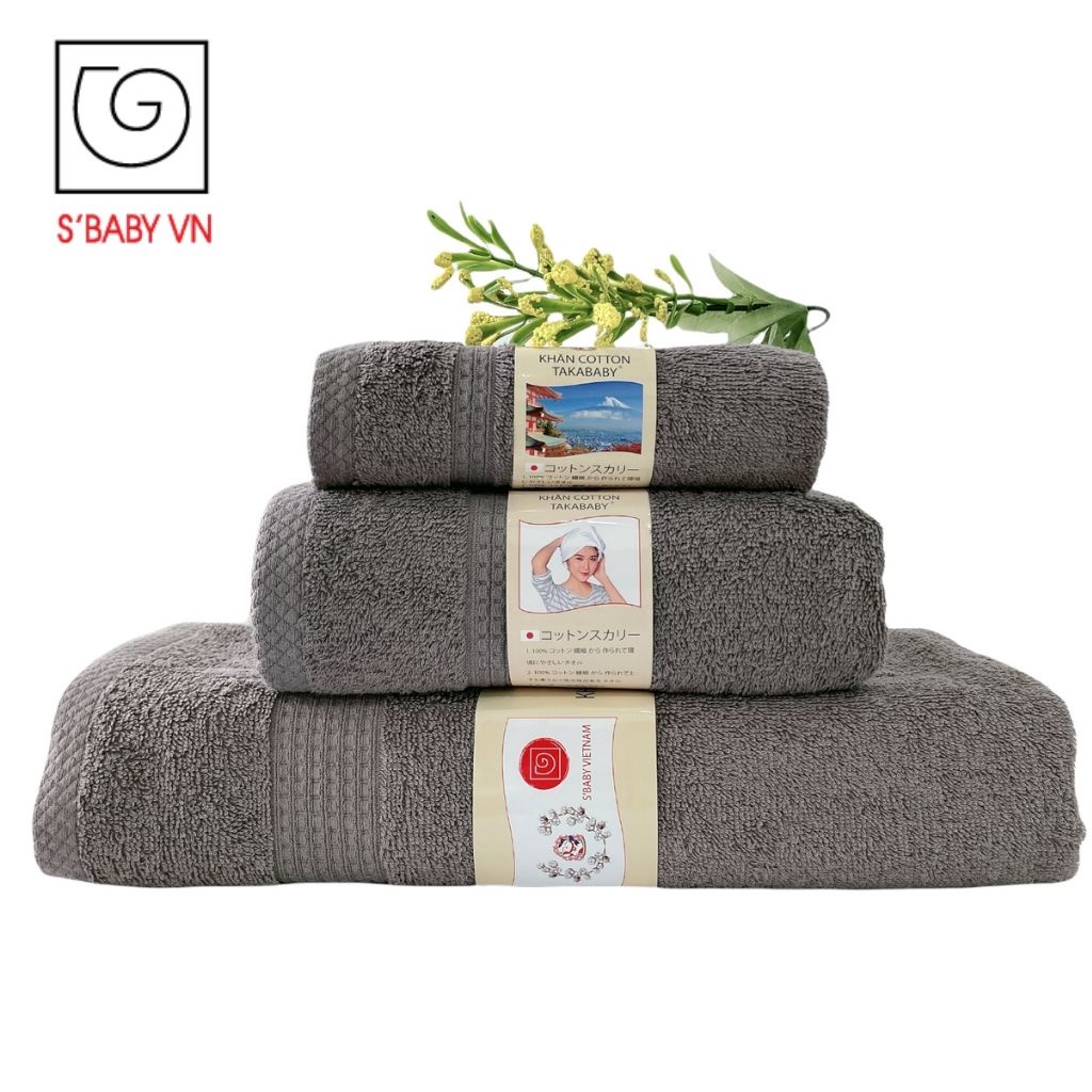 Combo 3 Khăn (Khăn Tắm, khăn Mặt, Khăn Gội) Cotton S'BABY Mềm Mịn,Thấm Hút Nhanh- CB000001 (8936137960493-0486-0479)