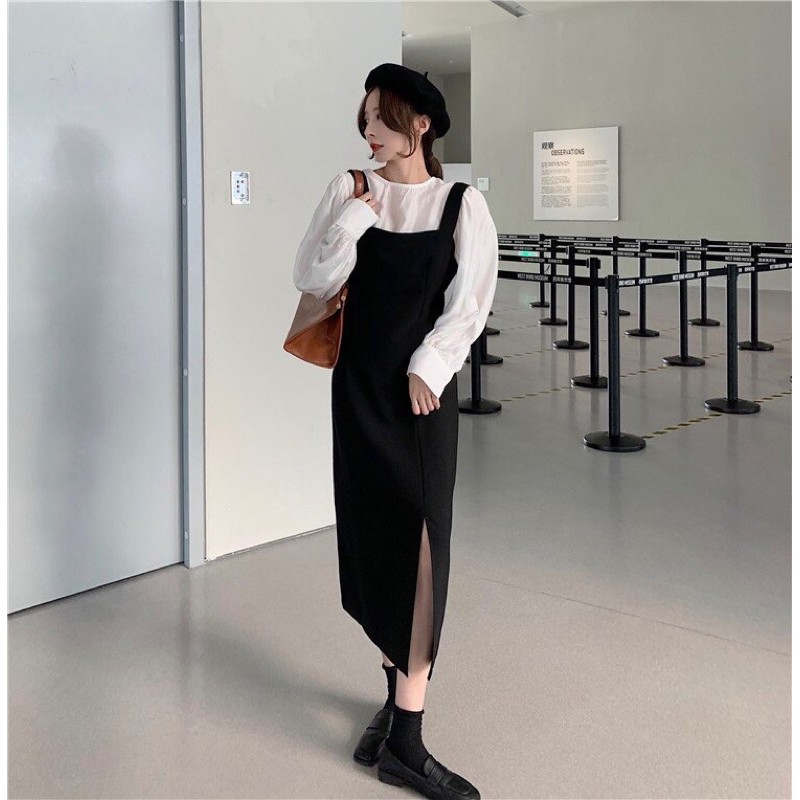 Miza - set áo tay dài và váy cổ vuông xẻ tà style HQ | BigBuy360 - bigbuy360.vn