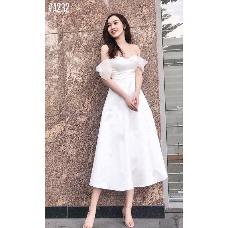 ĐẦM TRẮNG TRỄ VAI DỰ TIỆC SIÊU XINH⚡FREESHIP-MẶC LÀ XINH⚡️VÁY NỮ ĐI TIỆC SANG TRỌNG DÁNG XOÈ ,TAY LƯỚI CAO CẤP